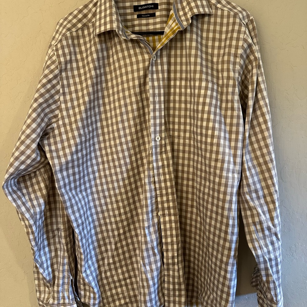 Bugatchi Brown And White Checkered Button-Up Shir… - image 2
